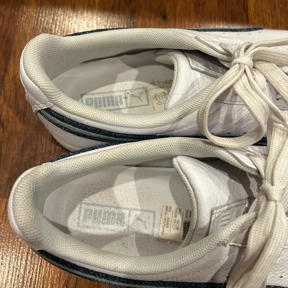 Puma Clyde Denim Striped White Leather Sneakers Shoes Women size 8.5 - Picture 6 of 10